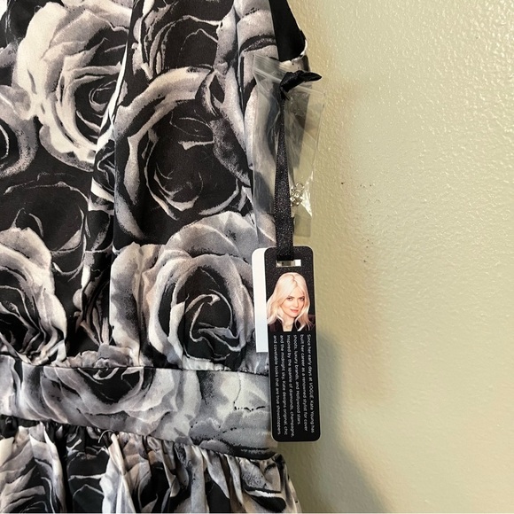 Kate Young Womens Black White Rose Print Ruffed Tiered Party Mini Dress Sz 6 NWT - Picture 6 of 14